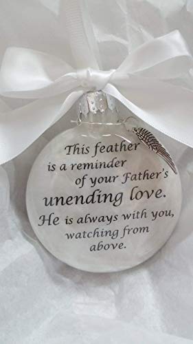 Father's Unending Love Memorial Christmas Ornament with Angel Wing Feather Charm