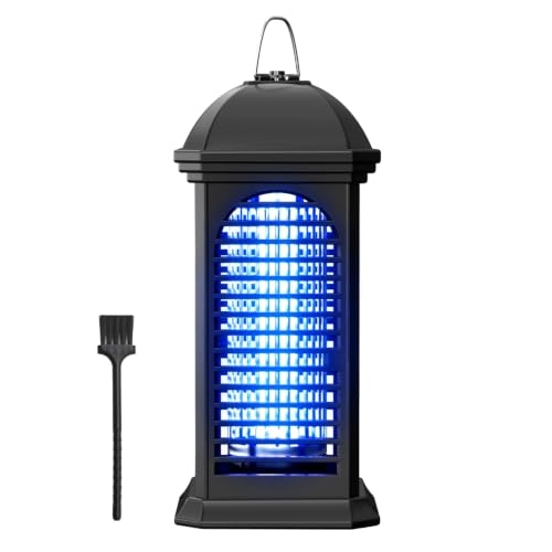 電撃殺虫器 11W 誘蛾灯 4200V 高圧 蚊取り | UV 光源 365nm 波長 誘引式、スイッチ付き、フック付き、静音、吊り下げ・据え置き兼用、屋内外両用 日本語説明書付【ブラック】