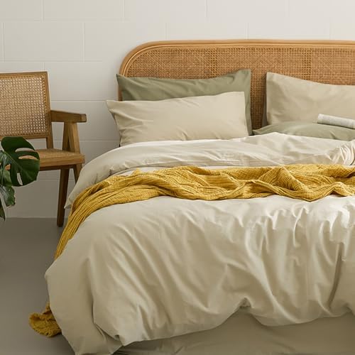 Michorinee Beige Duvet Cover Set Single Bed Plain Cream Beige Bedding
