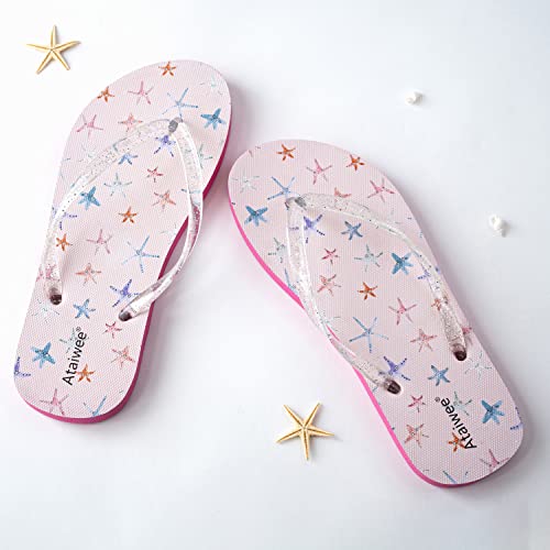 Ataiwee Girls Flip Flop Sandals - Little/Big Kids Slide Thong Beach Animal Fruit Printed Summer Water Shoes.(2002001-2207,Pk/Sf,13) #TOP3