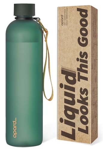 Image of Opard Slim Water Bottle 32oz, Dishwasher Safe Plastic Water Bottle BPA-Free, Leakproof Screw Top, Forest Green, Reusable for Travel School Sport Gym Hiking