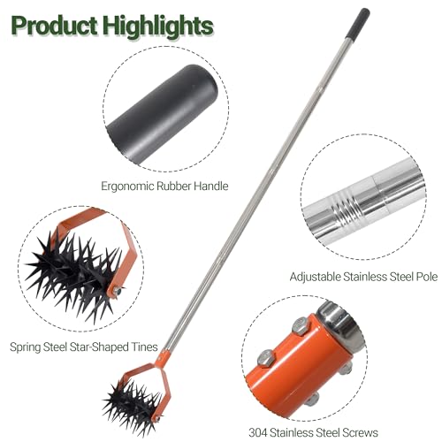 CKLT 66in Garden Cultivator with Spring Steel Tines and Adjustable Stainless Steel Handle Manual Rotary Cultivator for Loosening Soil Mixing Fertilizer Soil Prep Weed Removal - Thumbnail 5