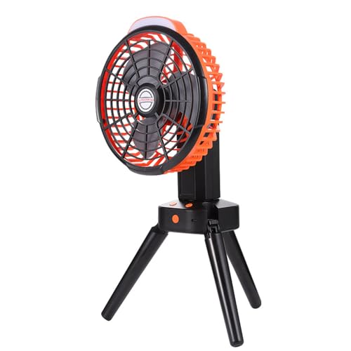 Eacam Camping Fan, 7800mAh Battery, Led Light, 4 Speeds (Black-Orange)