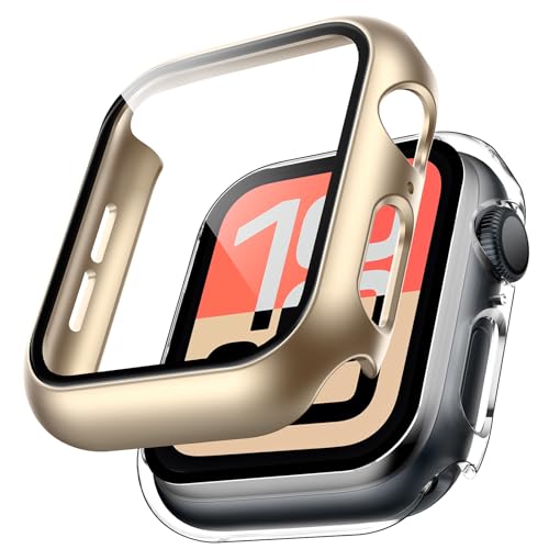 TAURI 2 Pack Hard Case for Apple Watch SE/SE2/SE3/Series 6/5/4 40mm, with PC Tempered Glass Screen Protector, Scristant Resistant Overall Protection Cover for iWatch S6/S5/S4 40mm, Clear + Gold