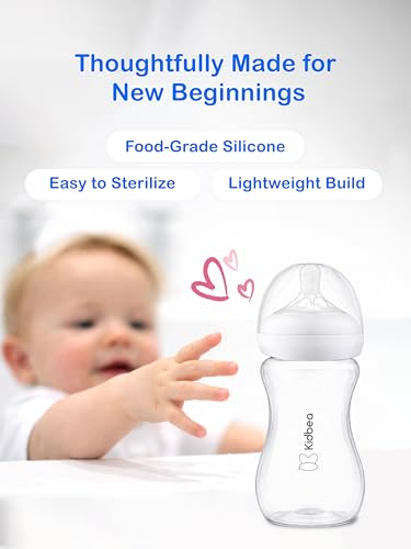 Image of Kidbea Plastic Baby Feeding Bottle 270ml, BPA Free, Wide Neck Anti Colic with Natural Breast Shaped Nipple, Leak Proof Infant Feeding Bottle (Pack of 2)