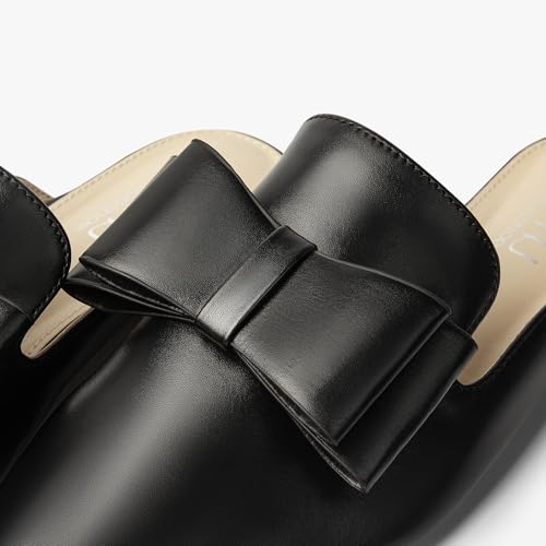 Image of MUSSHOE Mules for Women with Bow Knot: Pointed Toe Flats - Cloud-Cushion Suede Backless Loafers for Office & Casual Wear - Wide-Fit Friendly Slip On Slides with Memory Foam