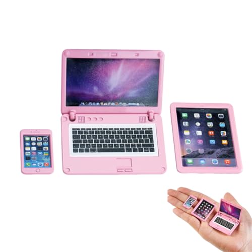 OUDQFCJ 3 St&uuml;ck Puppenhaus Lernen Zubeh&ouml;r, Metall Simulation Laptop Tablet Smartphone Mini,Mini Sachen Puppenhaus Zubeh&ouml;r,Bar*bie Haus Zubeh&ouml;r