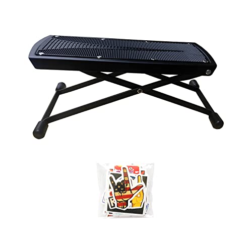 BEZALEL Acoustic Classical Guitar Foot Stool Kit-Adjustable Thicken Guitar Foot Rest Stool with 52Pcs Rock Stickers for Acoustic Electric Guitar Players-Folding Guitar Stool with Stand