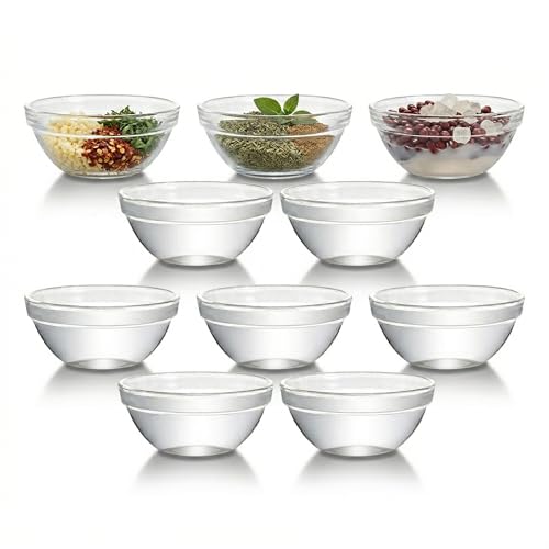 SENTOP Set of 10 Mini Prep Bowls, 2.36 Inch Small Glass Bowls, Stackable Clear Prep Mixing Bowls for Prep, Dessert, Dips, Nut and Candy Dishes, Dishwasher Safe