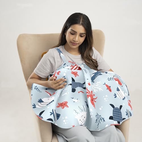 Image of Wakefit Nursing Pillow with Cape for Breastfeeding & Baby Care | 5 in 1 Feeding Pillow with 100% Cotton Removable Cover | Super Soft & Machine Washable | Coral Dive