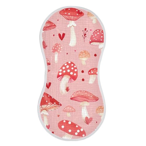 Baby Burp Cloths, Soft Absorbent Burping Cloths for Babies, Cotton Milk Spit Up Rags, Large Size for Newborns, Baby Boys and Girls (Red Mushroom Pattern)