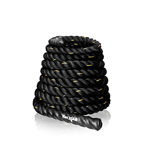 Yes4All Battle Rope 1.5/2 Inch Diameter Poly Dacron 30, 40, 50 Ft Length, Workout Ropes for Core Strength, Home Gym & Outdoor Workouts