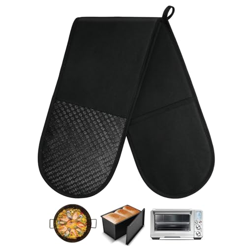 Black Oven Gloves, 1 Pc Oven Protective Gloves Double Oven Mitts Heat Resistant, Durable Microwave Oven Of Kitchen Accessories, Suitable For Cooking Baking Grilling