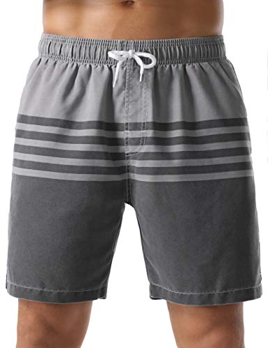 Nonwe Men's Beachwear Strip Casual Fit Soft Washed Swim Trunks Gray 36 #TOP9