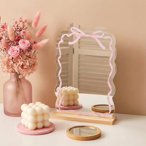 Espejo para Maquillaje Pequeño Forma Moño Rosa con Soporte miniatura 3