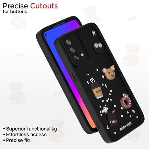 Image of Pikkme Back Cover for Oppo F19 / F19s | Cute Fun Cartoon 3D Bear Silicone Full Body Protection Bumper Case (Black)