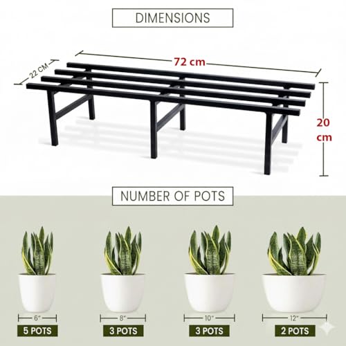 Image of IRON LANDS Metal Pot Stand 72x22x20 Cm | Rust-Proof Matte Powder-Coated Pot Stand for Big Size Plants | Supports Up to 300 Kg| Ideal for Garden Balcony, Outdoor and Indoor Plant Display