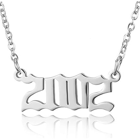 RINHOO Birth Year Number Pendant Necklace Stainless Steel Silver Number Birthday Necklace Chain Jewelry for Women Girl Cover