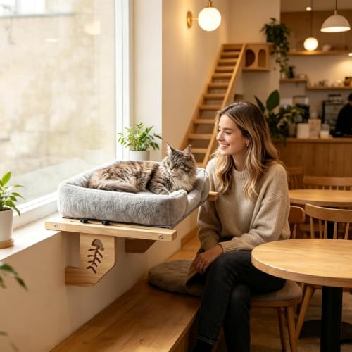 Hamaca de ventana para gatos con cojín afelpado para instalar en alféizar o mesa 3