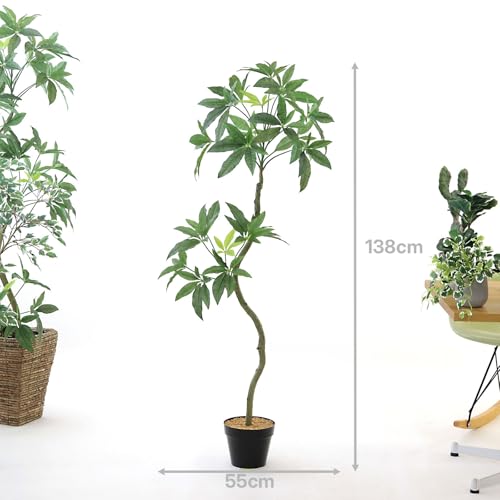 公式｜造花ドットコム No8454 プレミアム光触媒フェイクグリーン「ねじって、シンプルなのに、印象深い パキラ 高さ138cm 幅55cm 奥行50cm」（スマートポット付）【ギフト不可】【鉢カバーは取り外し可】光触媒 フェイクグリーン 造花 人工 観葉植物 フェイク 屋内 消臭 インテリア [3]