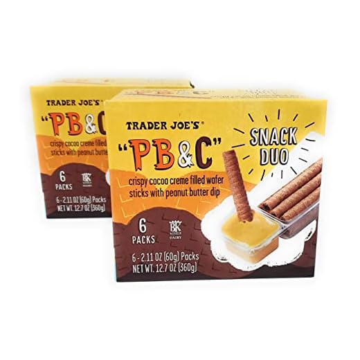 Trader Joes PB&J Crispy Cocoa Creme Filled Wafer Sticks with Peanut Butter Dip Snack Duo Net Wt. 12.7 Oz (360g) - Pack of 2