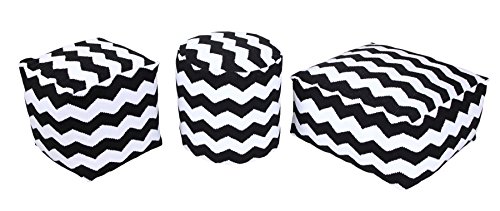 HOMESCAPES Black and White Square Cube Pouffe Chevron Style with Filling - 40x40x40 cm - Image 4