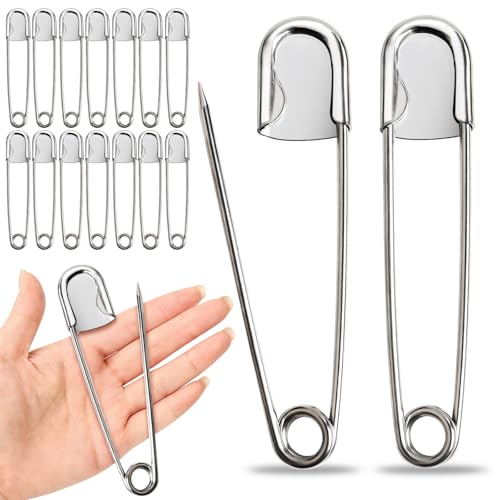 HAPYSHOOP 15 Pcs 5 Inch Large Safety Pins Stainless Steel Safety Pins Heavy Duty Strong Laundry Pins for Fashion, Sewing, Quilting, Blankets, Heavy Laundry, Crafts and Decorations (Silver)