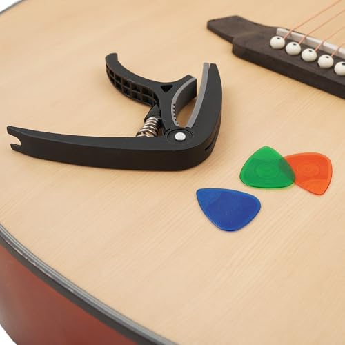 Image of Kadence CAP-HG3 Jamming Series Guitar Capo | Trigger Style with Bridge Pin Remover & Integrated Pick Holder | 3 Hostile-Grip Picks | Nylon Grade 6 | For Acoustic, Electric & Classical Guitar | Black