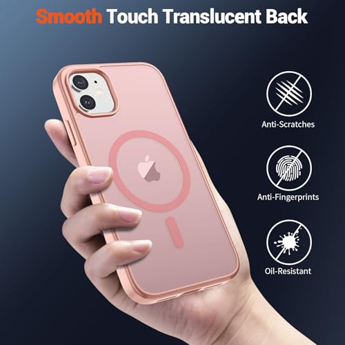 Image of SUPFINE Magnetic for iPhone 11 Phone Case(Compatible with MagSafe)(Military Grade Drop Protection) Translucent Matte Shockproof Phone Case,Pink