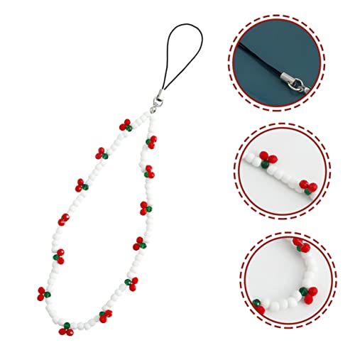 BESTonZON 4pcs Mobile Phone Cherry Chain White Wrist Tape Phone Beaded Wrist Strap Cellphone Strap Mobile Phone Hanging Chain Delicate Phone Strape Mobile Phone Case Chain Unique Alloy