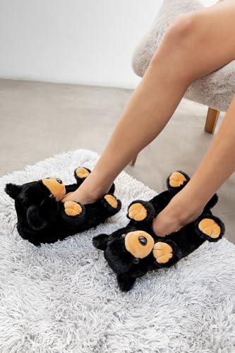 Image of Women's Animal Plush Slippers, Cute Cozy Fuzzy House Shoes Non-Slip Sole