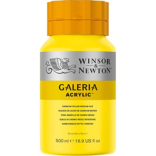 Image of Winsor & Newton Galeria Acrylic Colour - Jar of 500 ML - Cadmium Yellow Medium Hue (120) - Highly Pigmented Lightfast Artists' Acrylic Paints for Canvas, Wood, Fabric & Paper - More Colours Available