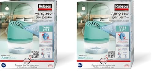 Rubson - Absorbedor de humedad Aero 360° Color Azur (1 dispositivo + 1 recarga de 450g) - Absorbedor antihumedad para habitaciones de hasta 20 m² - Deshumidificador de aire antiolor y antimoho