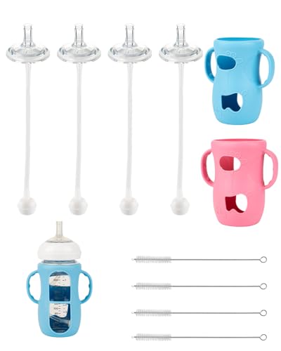 joyfeed Straw Cup Conversion Kit for Avent Natural Glass Baby Bottle 8oz Includes Handle Silicone Sleeve for Anti-Breakage Straw Nipple & Weighted Straw