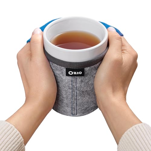 Ozio Calientamanos Taza, Taza de Desayuno de Cerámica de Gres con Forro de Lana, Taza de Capuchino, Taza de Leche, Té, Té de Hierbas, Taza de Desayuno Grande, Regalo Original, 400ml, Tama, Azul