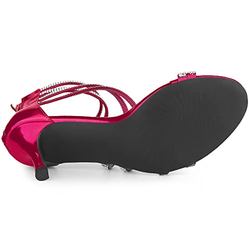 Allegra K Allegra K Women's Ankle Strap Rhinestone Stiletto Heels Hot Pink Sandals - 8 M US
