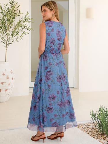 Image of ANRABESS Women's Floral Tulle Wedding Guest Maxi Dress | V Neck Sleeveless,A-Line Elastic Waist,Casual Flowy Formal Boho,Bridal Shower Garden Party Beach Vacation,Summer Fall