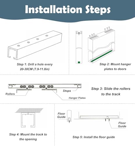 Sliding Barn Door Hardware Kit - Metal Closet Track Guide & Rollers for Pocket Doors, Fits 24-72in Doors, Ideal for Bathroom & Kitchen, 82in Length (208.3cm)