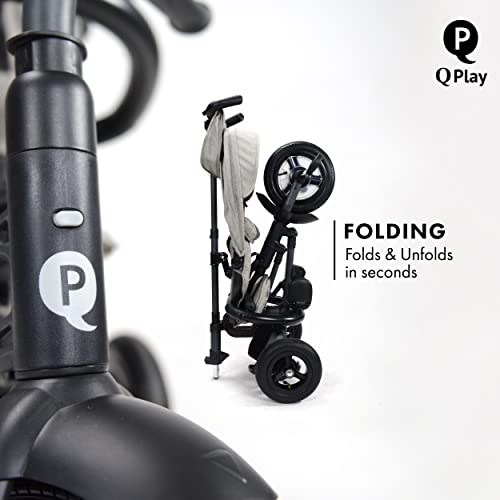 Image of POSH BABY & KIDS QPlay Rito Kids Tricycle with 3-Stages - Premium Toddler Tricycle Bike Featuring Easy Storage & Transportability, Safety Harness, Adjustable Canopy & Parent Handle (Ages 1-5, Grey)