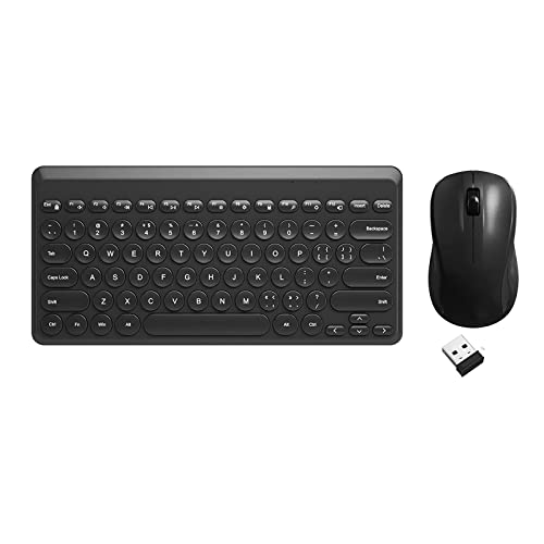 Compact Keyboard MouseCombo,JieruiDeng 79-Key Retro Mini Cute Computer Keyboard 2.4G USB Wireless and Silent Mice Set for Laptop Desktop PC iPad (Black)