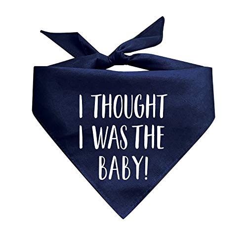 I Thought I was The Baby! Dog Bandana | 100% Cotton Adjustable Triangle | Made in USA | Pregnancy Announcement Photoshoot Prop | New Baby | Gender Reveal | Navy One Size (340)