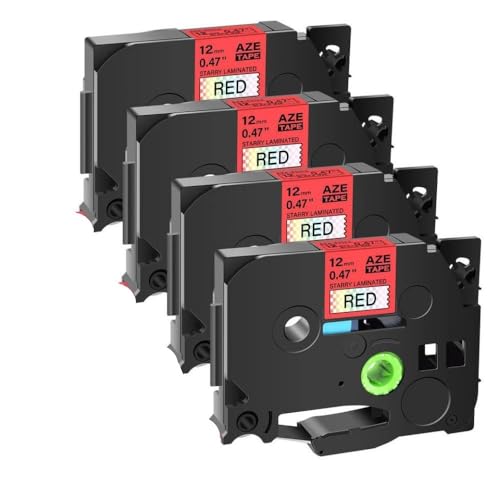 12mm 5/10pk����̃��~�l�[�g���x���e�[�vTZ-131L1 TZE-231L1�v�����^�[��DIY�N���t�g�ƃM�t�g���C�L���O�̂��߂̃v�����^�[(4PK Black on Red)