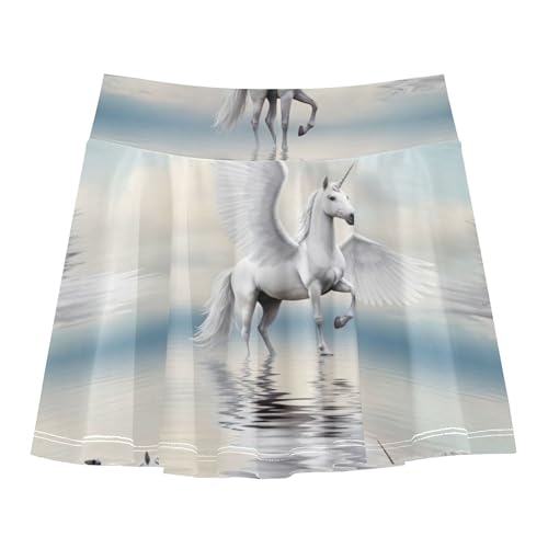 Athletic Shorts for Girls Skorts White Unicorns Pegasus Cloudy Toddler Tennis Skirts Running Girl Skort 3t2