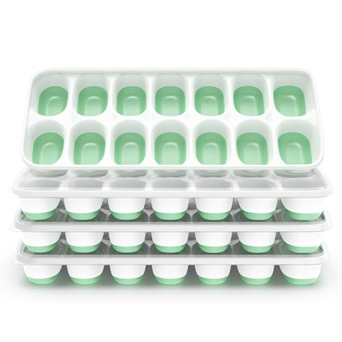Image of ChefAide Ice Cube Tray with Lid, 4 Packs 56 Cubes Durable Stackable Ice Cube Trays for Freezer with Removable Lids, Easy-Release Plastic & Silicone Ice Tray for Cocktail, Coffee