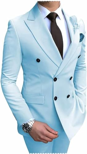 Men’s Suit Slim Fit Double Breasted Suit for Men,2 Piece Suit Tuxedo Blazer Pants Suit Set for Wedding