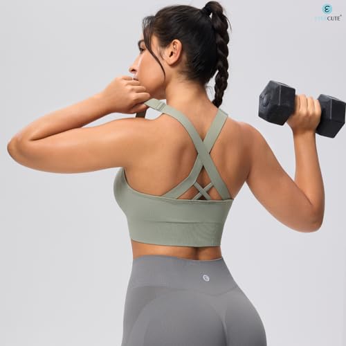 Image of Evercute Sports Bras for Women Padded Medium Support Criss Cross Strappy Bra Seamless High Impact Yoga Exercise Athletic Bras