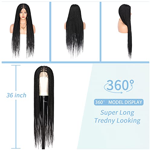 Fecihor 36" Full Double Lace Front Box Braided Wigs Knotless Cornrow Braids Lace Frontal Wig Synthetic Black Hand Braided Wigs With Baby Hair For Black Women #TOP7