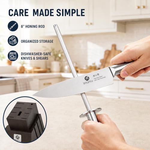 Image of imarku 16PCS High Carbon Stainless Steel Knife Set, Sharp & Durable | Kitchen Knife Set With Block, Ergonomic Non-Slip Handles, Durable Steel Blades And Balanced Design For Comfortable Prep