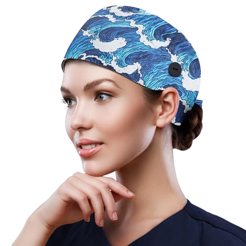 Image of QBA Adjustable Working Cap with Button, Cotton Working Hat Sweatband, Elastic Bandage Tie Back Hats for Women & Men, One Size