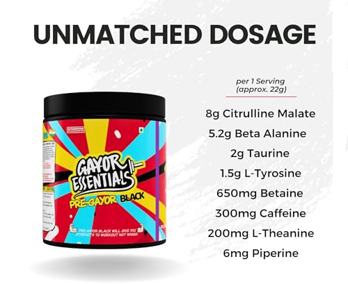 Image of Gayor Essentials Pre Gayor Black (Cola, 286g, 26 Servings) | Advanced Pre-Workout, 200mg L-Theanine,300mg Caffeine, 8g Citrulline Malate, Piperine, black pepper extract